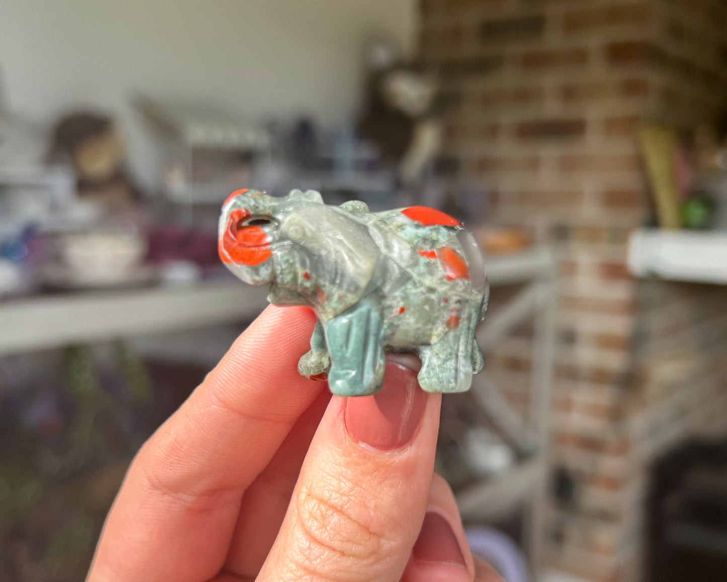 African Bloodstone Elephant Carving