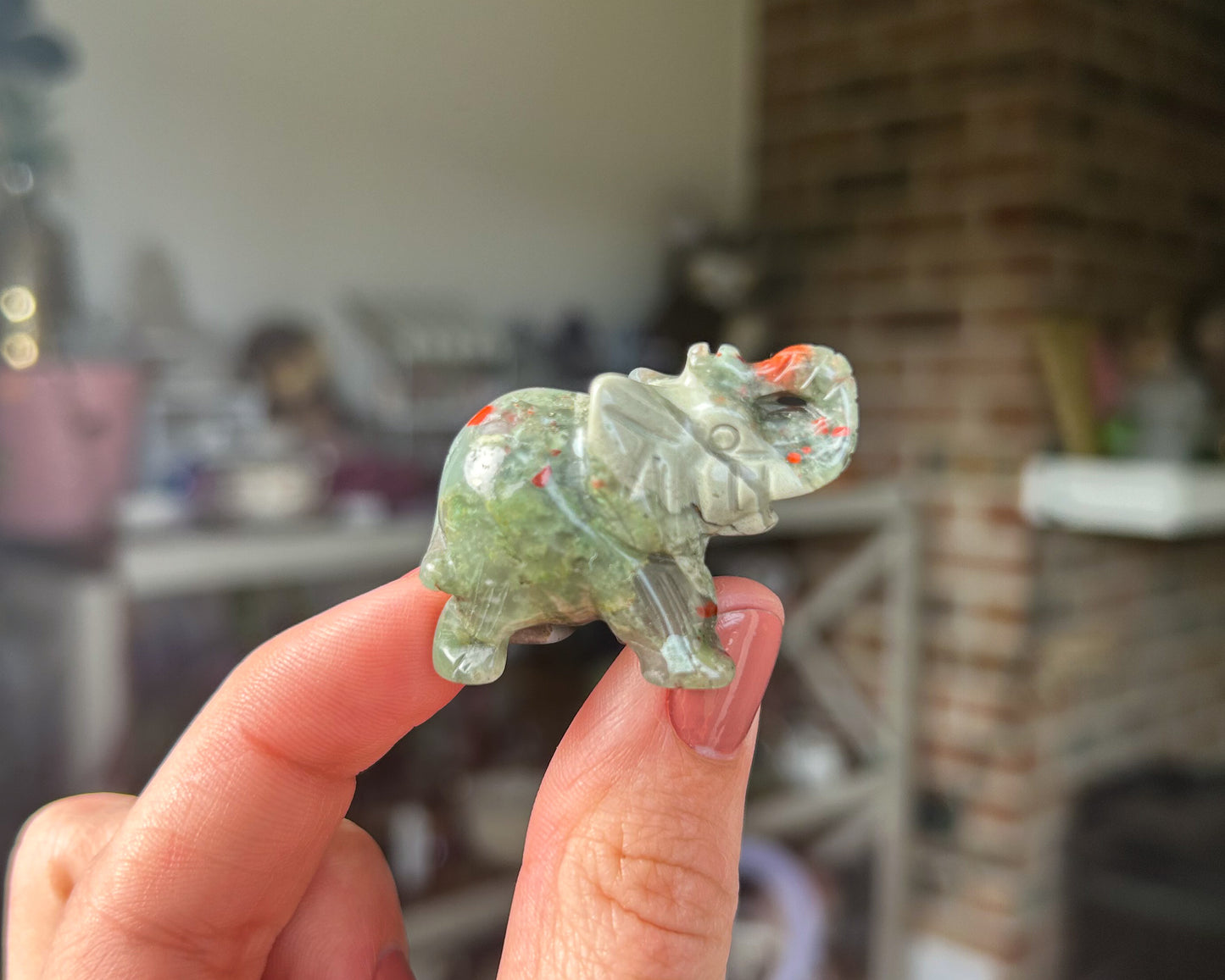 African Bloodstone Elephant Carving