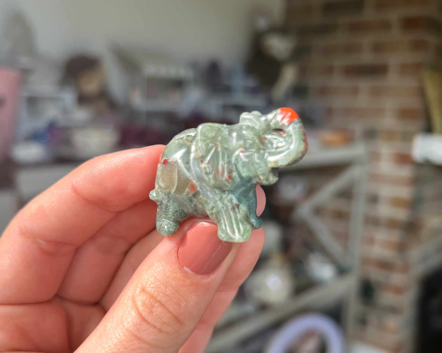 African Bloodstone Elephant Carving