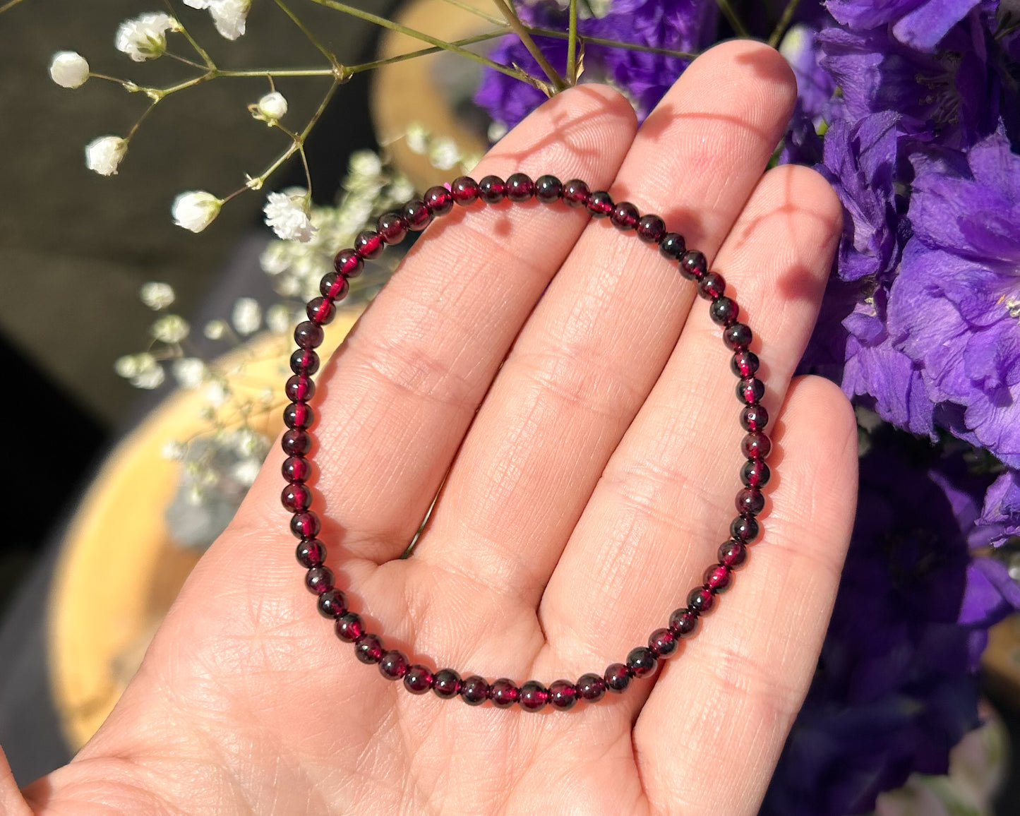Dainty 4mm Garnet Stretch Bracelet