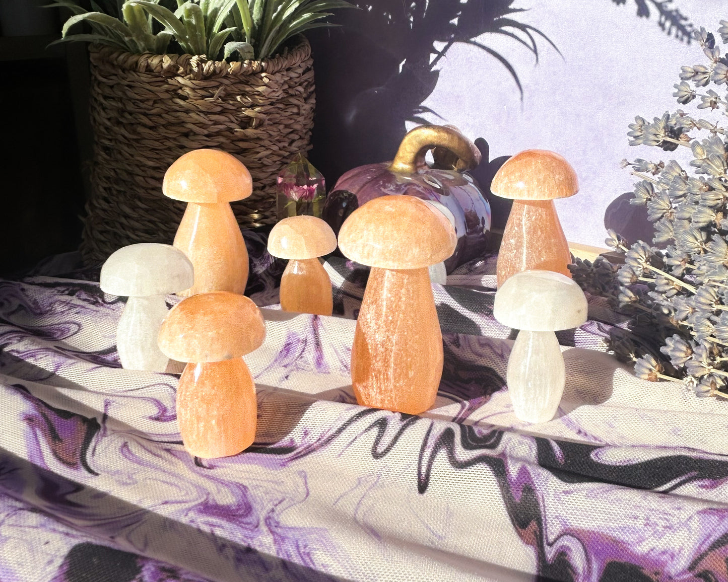 Small Peach Selenite Mushroom Carving