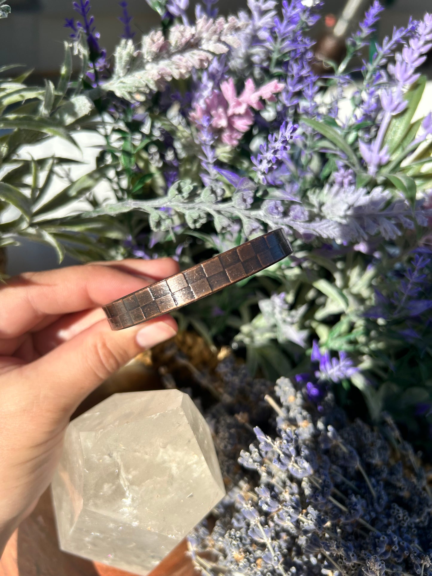 Adjustable Checker Patterned Copper Bracelet