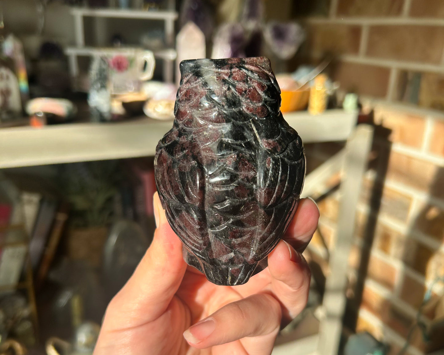 Garnet Owl Carving