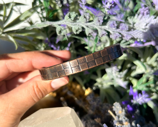 Adjustable Checker Patterned Copper Bracelet