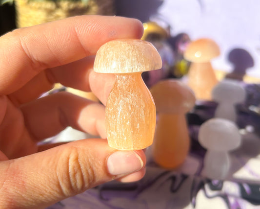 Small Peach Selenite Mushroom Carving