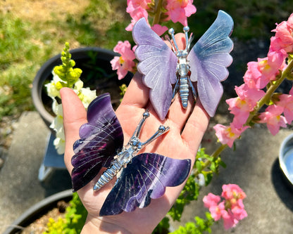 Dark Purple Fluorite Butterfly Carving Stand