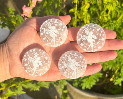 Selenite Disc with Fairy Etching