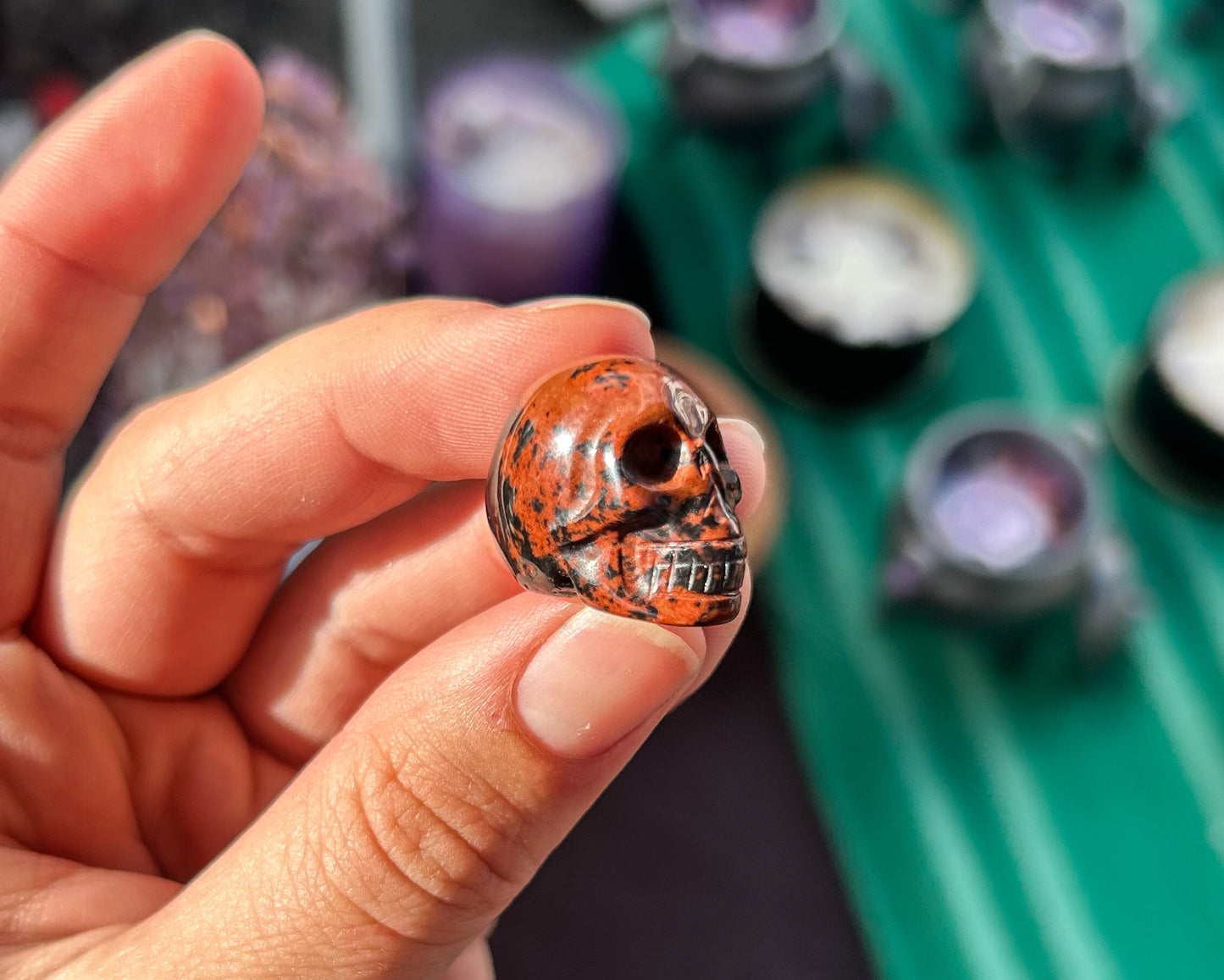 Mahogany Obsidian Mini Skull Carving