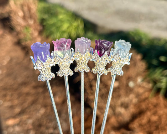 Fluorite Rose Carving Hair Pin/Decoration