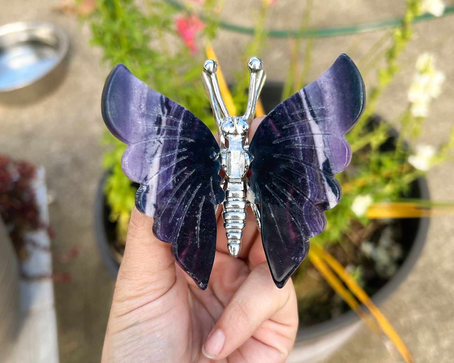 Dark Purple Fluorite Butterfly Carving Stand