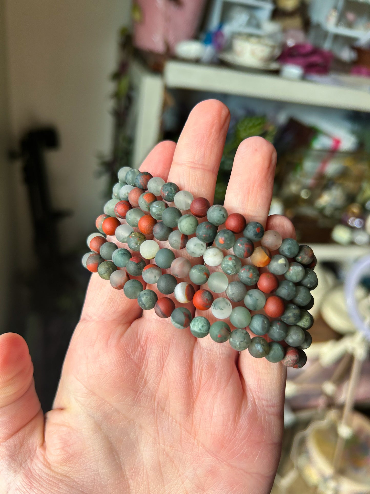 African Bloodstone Matte Stretch Bracelet 6mm