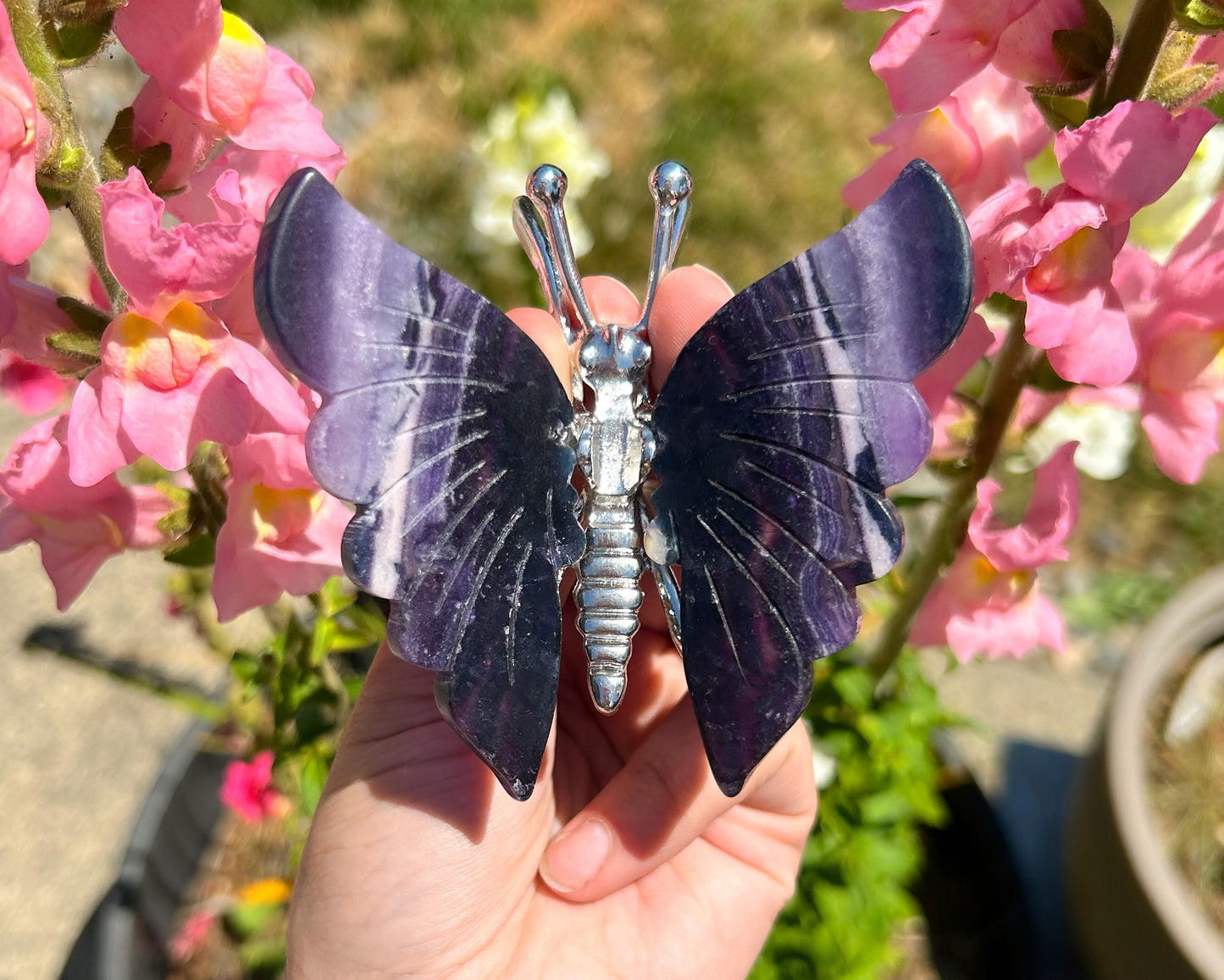 Dark Purple Fluorite Butterfly Carving Stand