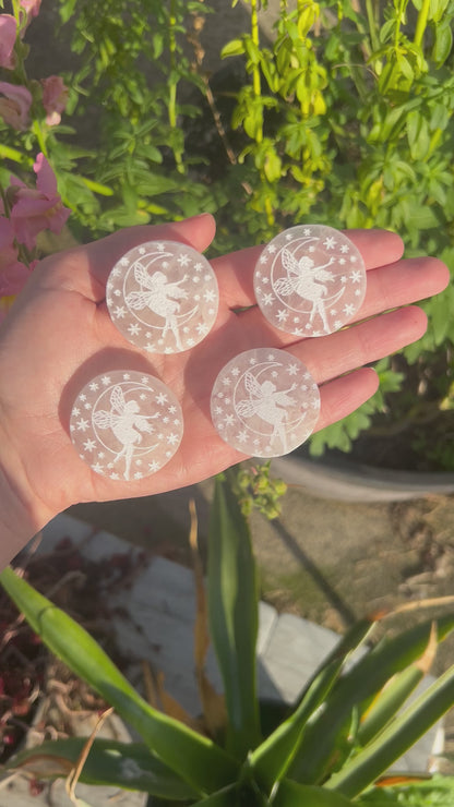 Selenite Disc with Fairy Etching