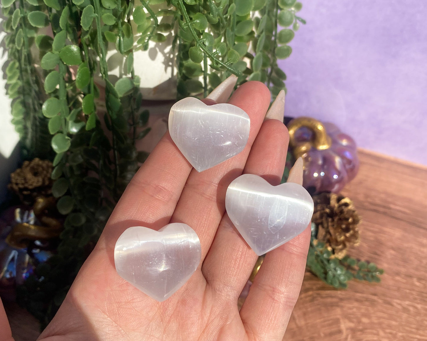 Hand Carved Selenite Hearts
